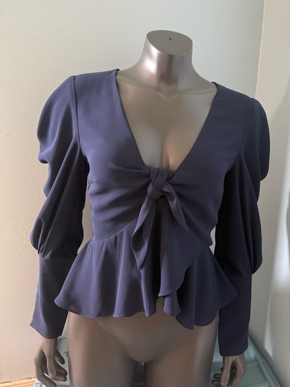 Women's Aqua Brand Tie-Front Peplum Top - Navy